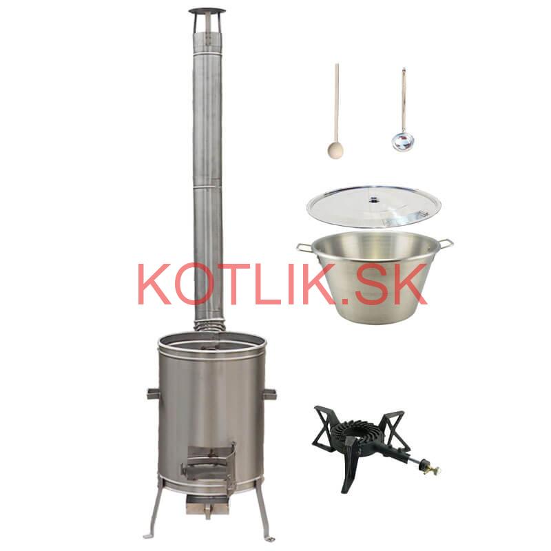 Nerezový kotol 70 L + nerezová kotlina 56 cm LUX + liatinový horák 7 kW BIG PARTY