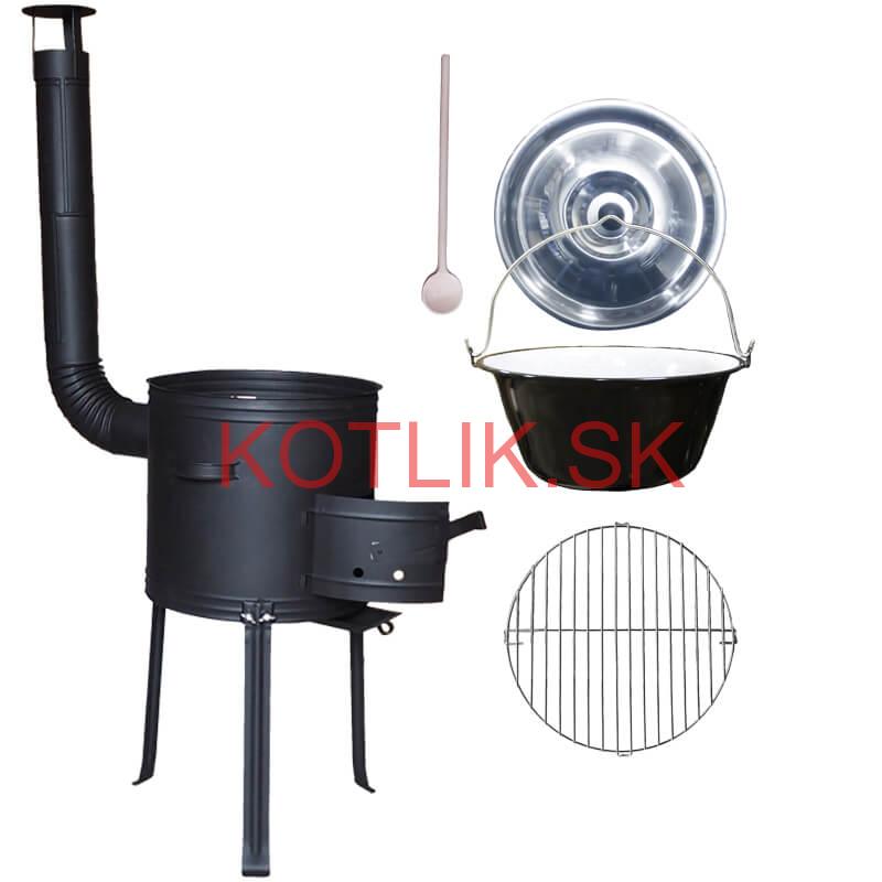 Smaltovaný kotlík 16 L + rošt na grilovanie 40 cm + kotlina s vysokými nožičkami 39 cm žiaruvzdorná farba PLUS 700 