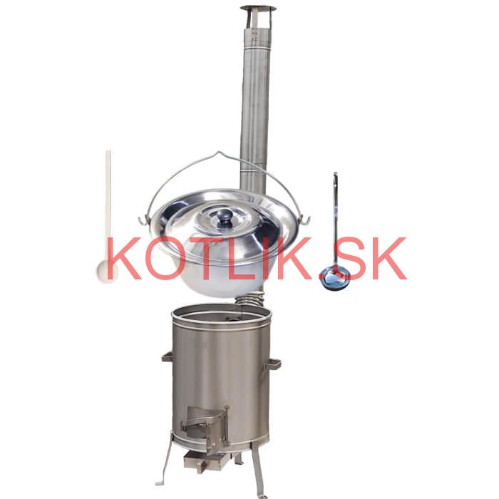 Nerezový kotlík 30 L (0,8 mm) zosilnený s nitmi + nerezová kotlina 45 cm LUX + vareška a naberačka