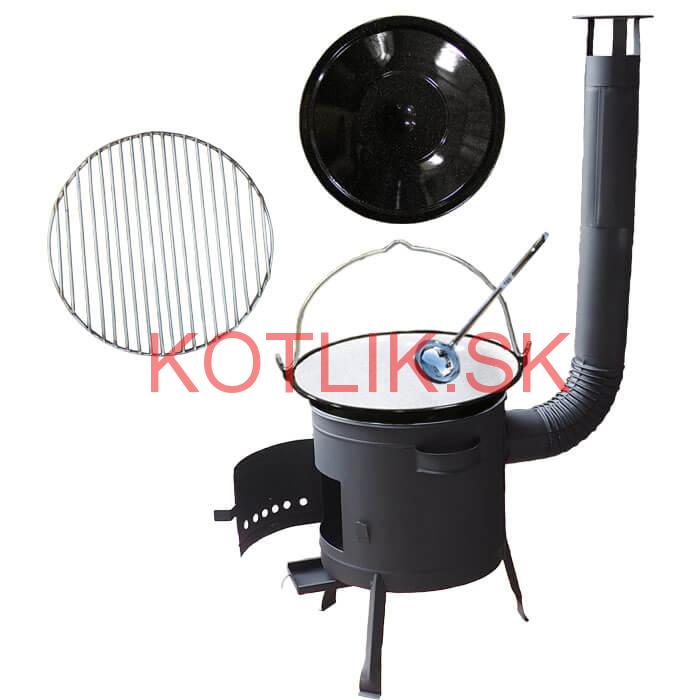 Smaltovaný kotlík 20 L + Nerezový rošt 45 cm + nízka žiaruvzdorná kotlina 42 cm PLUS 600