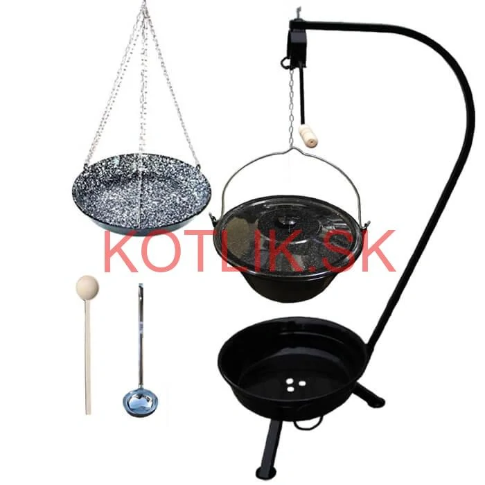 Smaltovaný kotlík 16 L (1,2 mm) + smaltovaná panvica + prenosné ohnisko