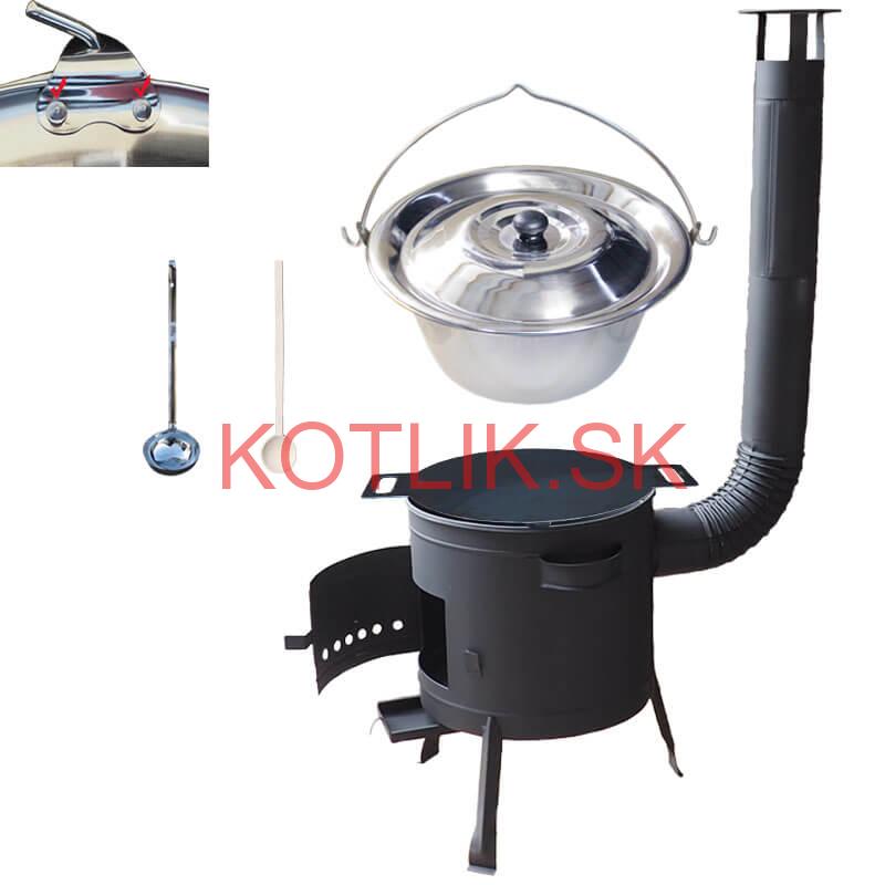 Nerezový kotlík 15 L (0,8 mm) s nitmi + železná panvica 38 cm UNI + kotlina 36 cm PLUS 600