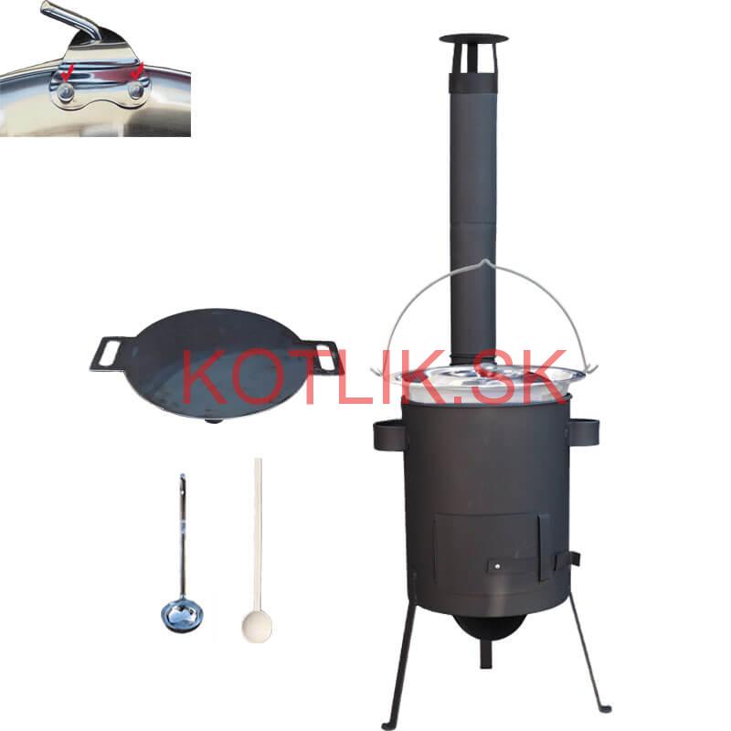 Nerezový kotlík 15 L (0,8 mm) s nitmi + železná panvica 38 cm UNI + kotlina 36 cm PLUS 600 4 MM