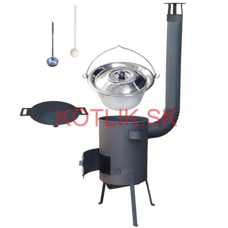 Nerezový kotlík 22 L (0,8 mm) INOX + železná panvica 44 cm UNI + kotlina 42 cm PLUS 600 4 MM