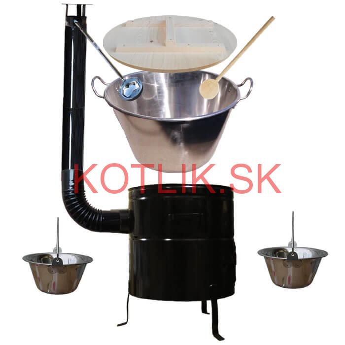 Zabíjačkový nerezový kotol 100 L, kovová kotlina 60 cm, smaltovaná pokrievka + 2 servírovacie antikorové kotlíky