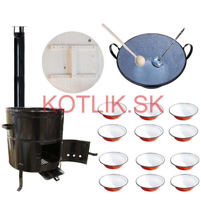 Smaltovaný kotol 100 L + smaltované taniere 12 ks + vareška a naberačka BIG PARTY