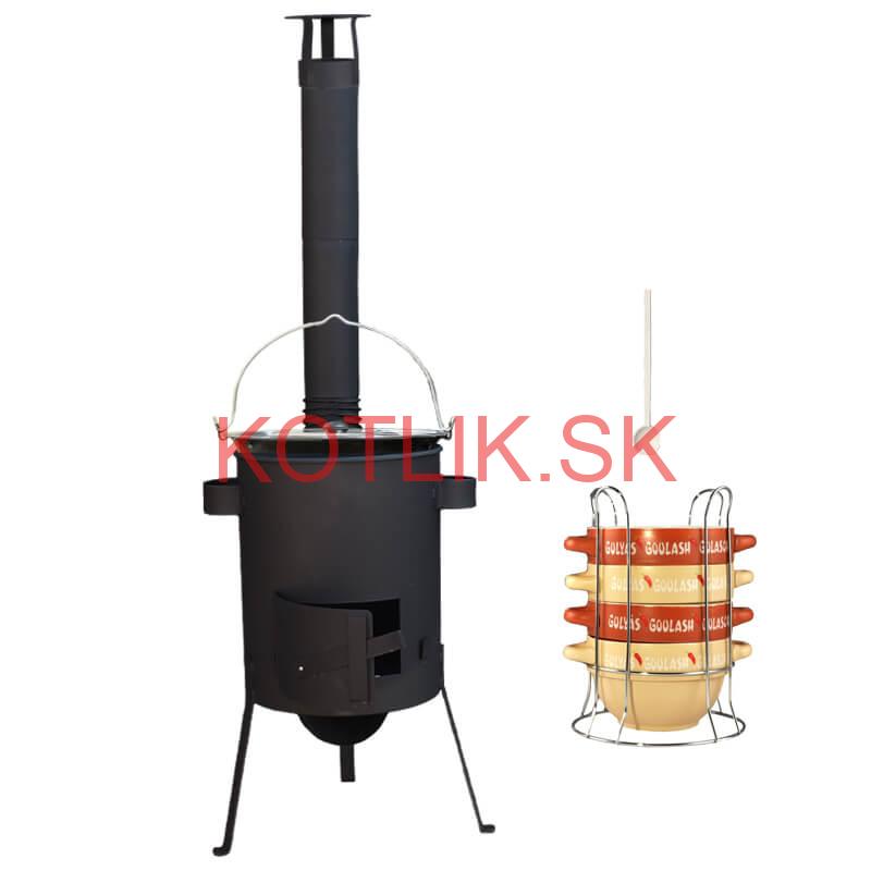 Smaltovaný kotlík 22 L (1,2 mm) + misky na guláš 4 ks + žiaruvzdorná kotlina 42 PLUS 600 4 MM