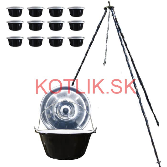 Smaltovaný kotlík 16 L + pokrievka + stojan + misky 12 ks