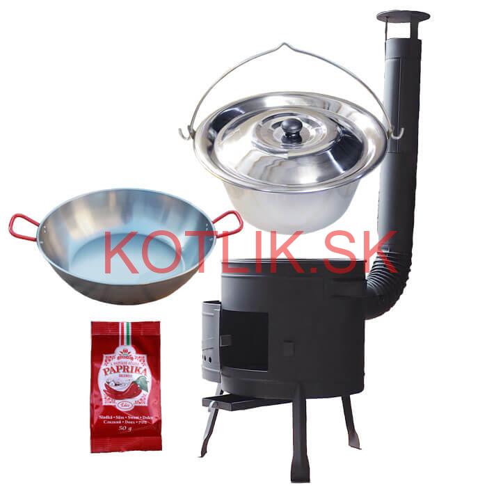 Nerezový kotlík 22 L (0,8 mm) INOX + Panvica PAELLA (WOK) 45 cm + sladká paprika 50 g + nízka kotlina 42 PLUS 600