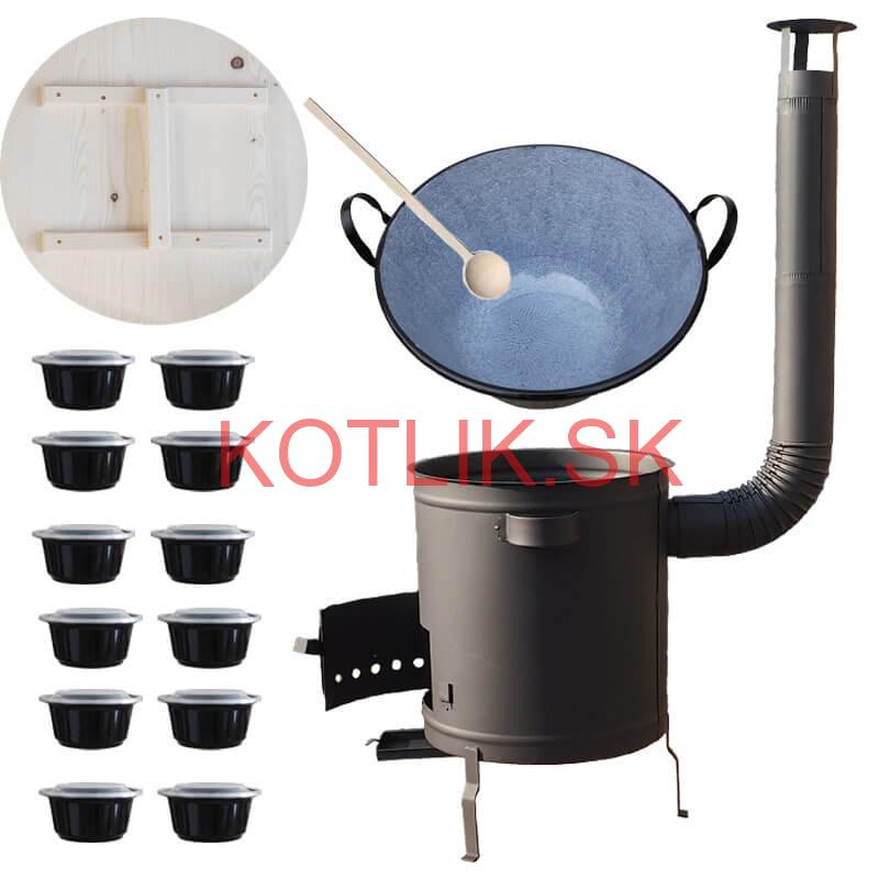 Smaltovaný kotol 80 L + hrubostenná kotlina 60 cm (1,5 mm) STRONG PLUS 600 + misky 12 ks