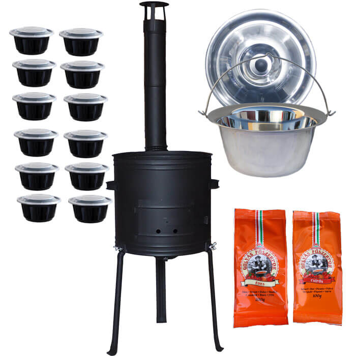 Nerezový kotlík 22 L (0,8 mm) INOX + žiaruvzdorná kotlina 42 cm Plus 700 + misky 12 ks + 2 x korenie na guláš 100 g