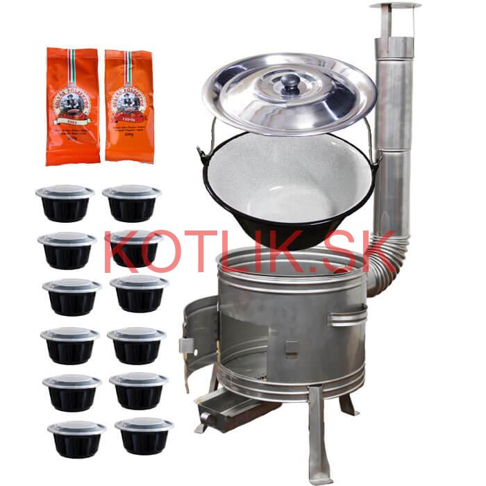 Smaltovaný kotlík 22 L (1,2 mm) + nerezová kotlina 42 cm TOPLUX + misky 12 ks + 2 x korenie na guláš 100 g