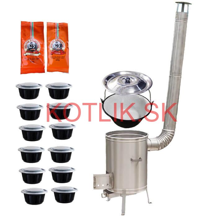 Smaltovaný kotlík 22 L (1,2 mm) + nerezová kotlina 42 cm LUX + misky 12 ks + 2 x korenie na guláš 100 g