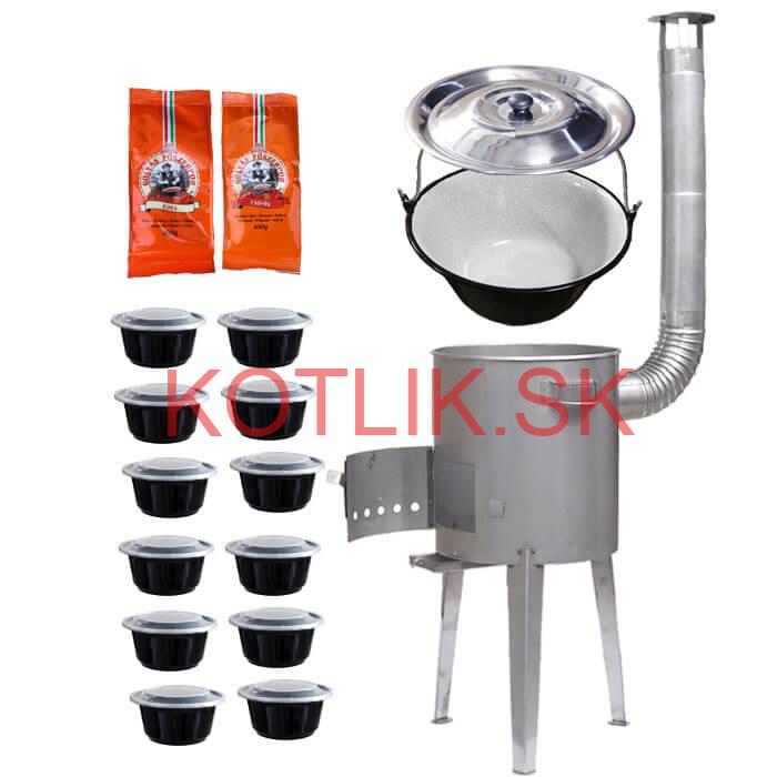 Smaltovaný kotlík 22 L (1,2 mm) + nerezová kotlina 42 cm LUXUS + misky 12 ks + 2 x korenie na guláš 100 g