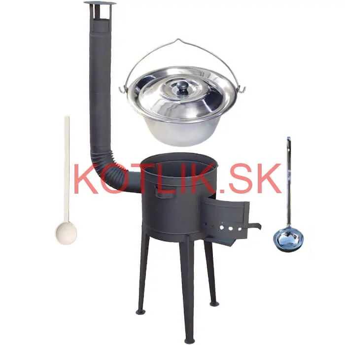 Nerezový kotlík 20 L (1,2 mm) INOX + vysoká žiaruvzdorná kotlina (2,0 mm) HODO 42 cm PLUS 600 + vareška + naberačka