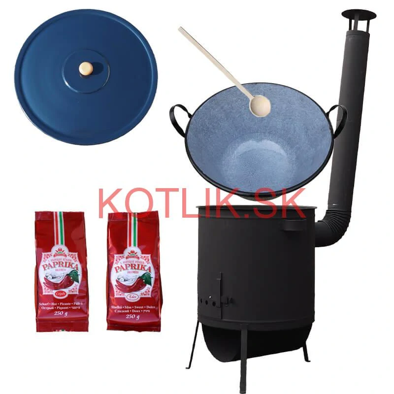 Smaltovaný kotol 60 L na zabíjačku + žiaruvzdorná kotlina 53 PLUS 600 4 MM + sladká a štipľavá paprika + vareška