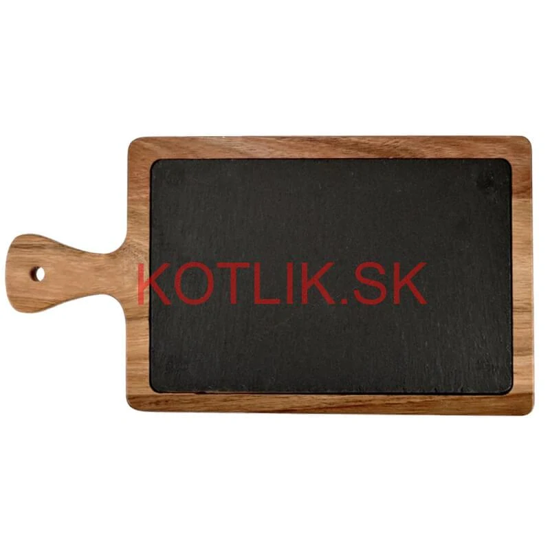 Servírovací podnos s bridlicovou doskou a rukoväťou z akáciového dreva 26 x 18 cm