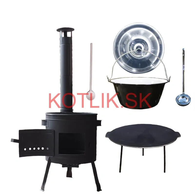 Smaltovaný kotlík 22 L + liatinová panvica 45 cm + nízka žiaruvzdorná kotlina 42 cm PLUS 600