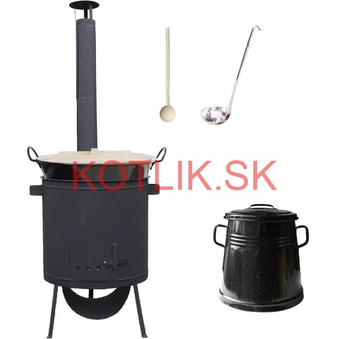 Smaltovaný kotol 100 L + žiaruvzdorná kotlina 42 PLUS 600 4 MM + Nádoba na masť 10 L