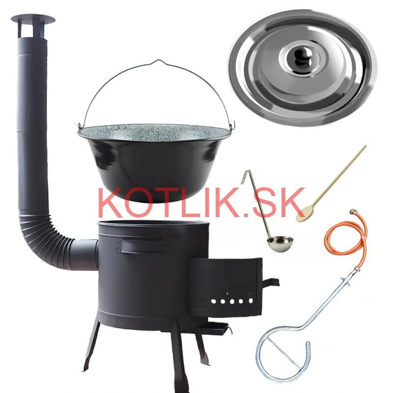 Smaltovaný kotlík (1,2 mm) 30 L + plynový horák k PB + nízka kotlina 45 PLUS 600 + nerezová pokrievka INOX