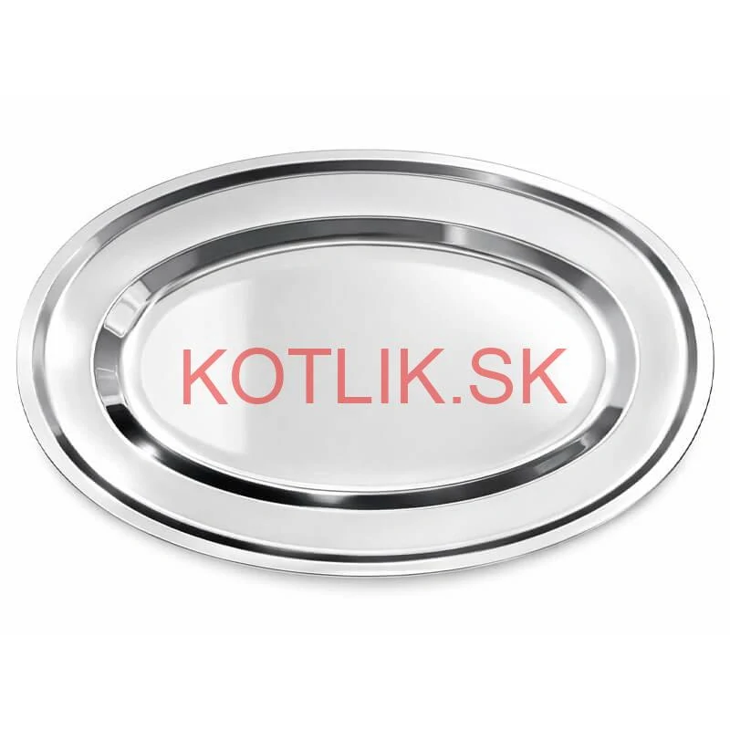 Nerezový oválny podnos (45,5cm) – Odolná servírovacia tácka na mäso aj koláče