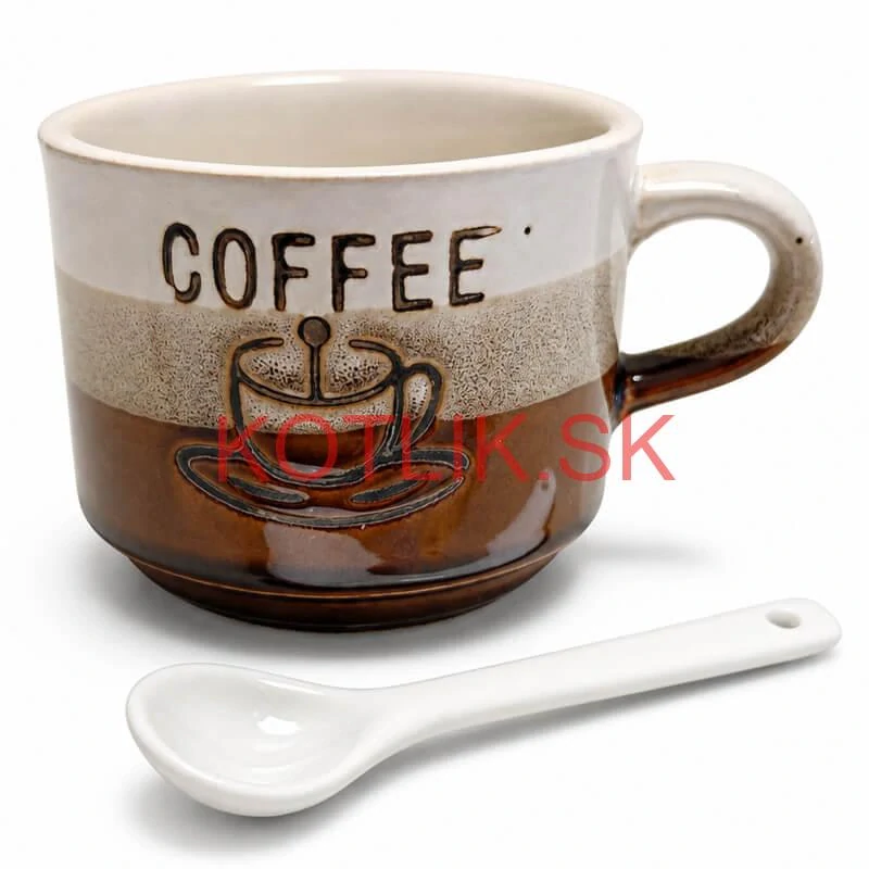Keramický pohár na kávu 150 ml COFFEE s lyžičkou 1 ks