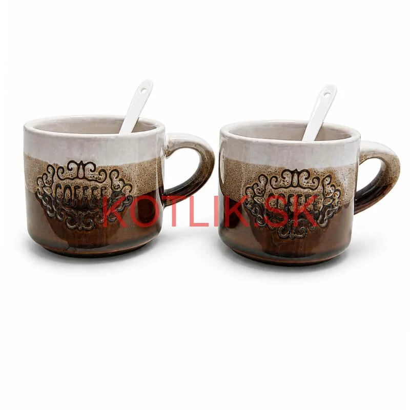 Keramické poháre na kávu 150 ml COFFEE s lyžičkami 2 ks