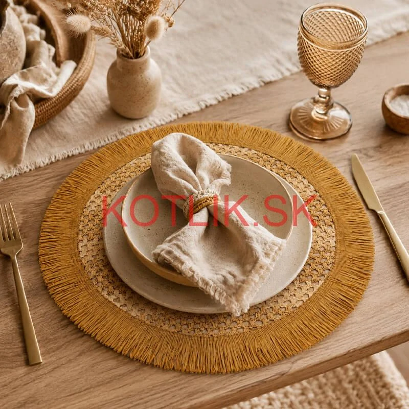 Okrúhla prírodná podložka pod tanier so strapcami 37 cm