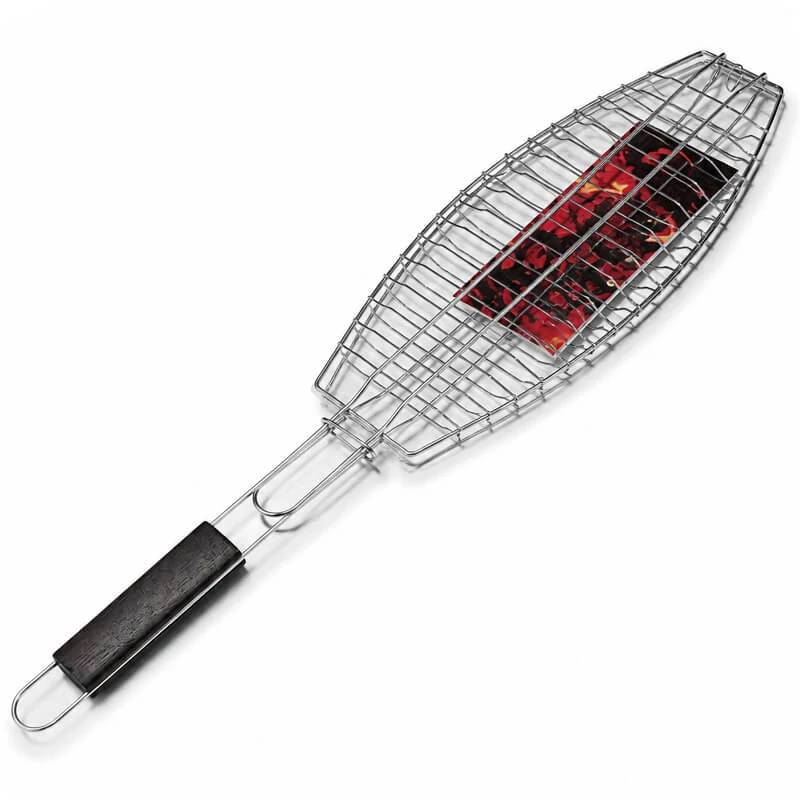 BBQ grilovací rošt na ryby – nerezové grilovacie kliešte 65 × 15 × 4 cm