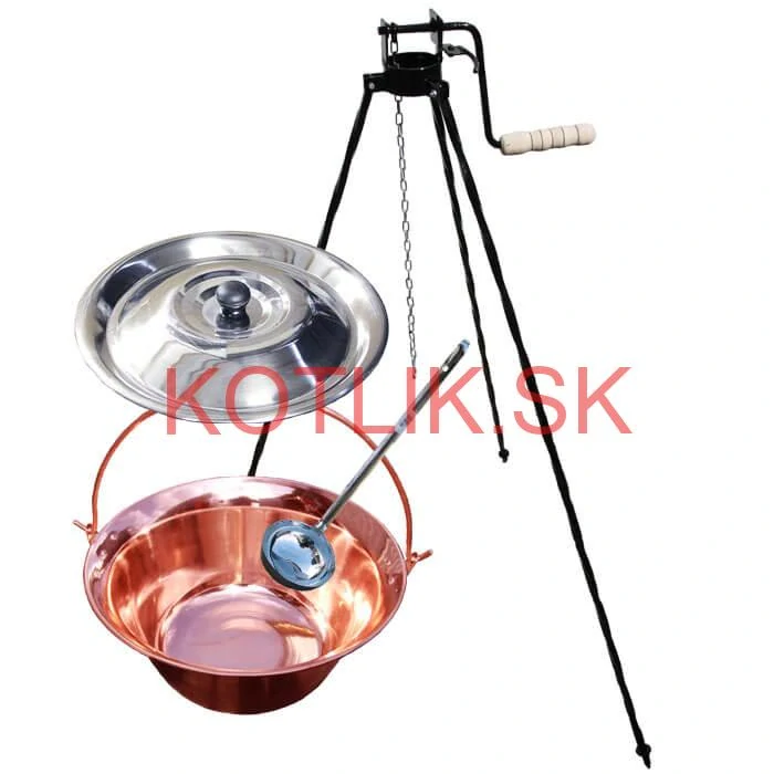 Medený kotlík 10 L (1,2 mm) + pokrievka + stojan s kladkou VAR