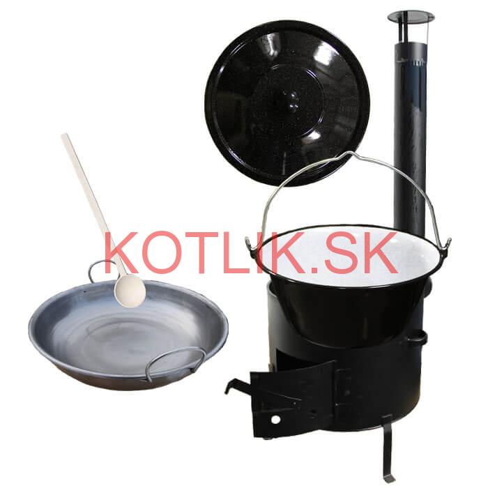 Smaltovaný kotlík 13 L (1,2 mm) + železná grilovacia panica s uškami GRILL PARTY