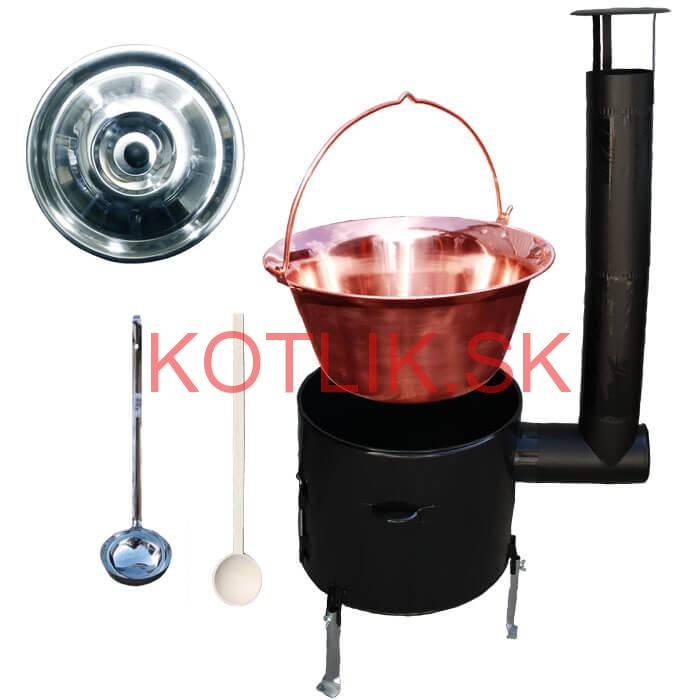 Medený kotlik 14 L (1,2 mm) + smaltovaná kotlina 36 cm + vareška a naberačka Easy party