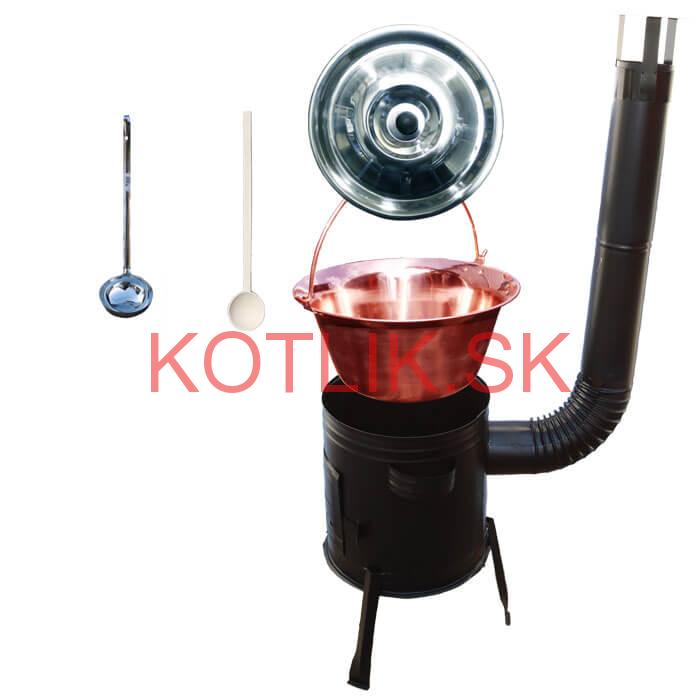 Medený kotlík 10 L (1,2 mm) + kovová kotlina 31 CLASSIC (KOV) + vareška a naberačka PARTY