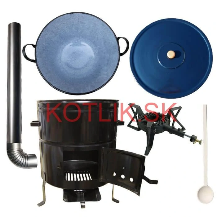 Zabíjačkový smaltovaný kotol 70 L + kovová kotlina 56 cm + horák 7 kW + dymovod