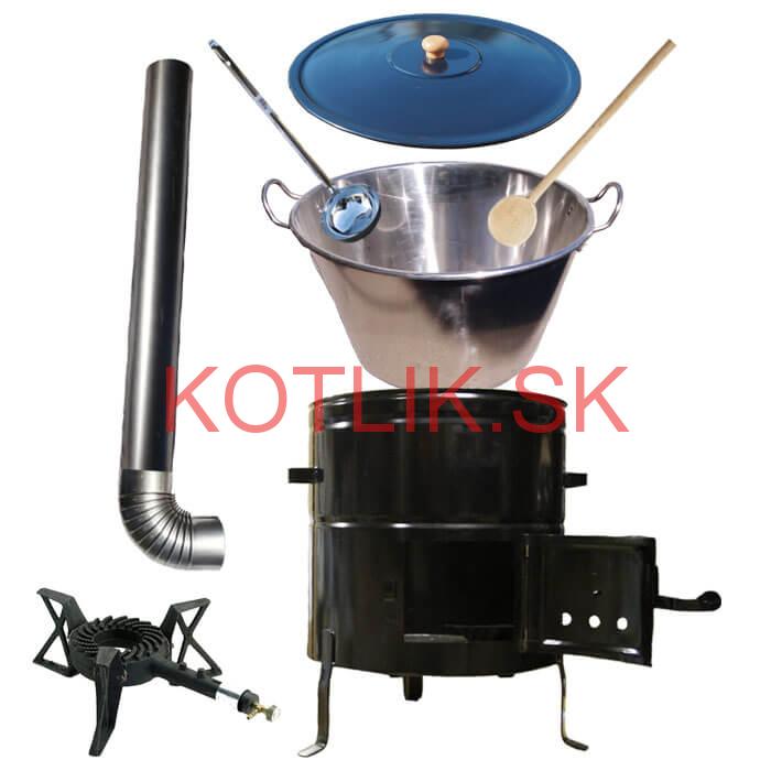 Zabíjačkový nerezový kotol 60 L, kovová kotlina 53 cm, smaltovaná pokrievka, horák 7 kW + dymovod zdarma