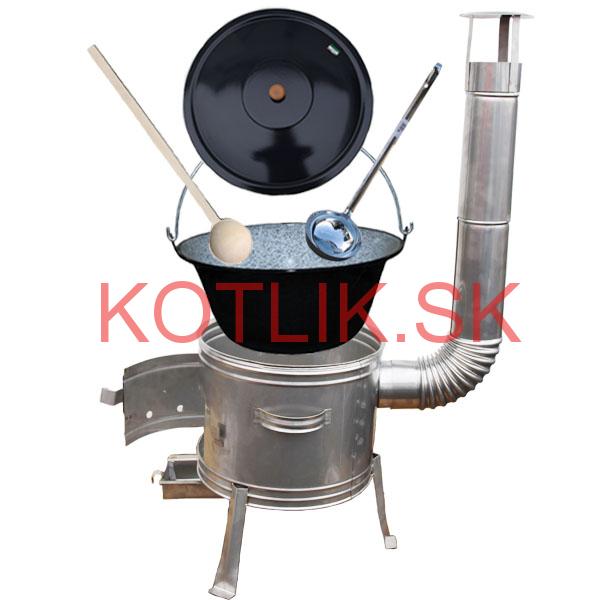 Smaltovaný kotlík 16 L (1,2 mm) + nerezová kotlina 39 cm + vareška a naberačka TOPLUX