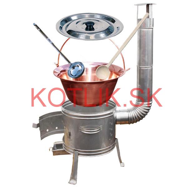 Medený kotlík 30 L (1,2 mm) + nerezová kotlina 45 cm + vareška a naberačka TOPLUX
