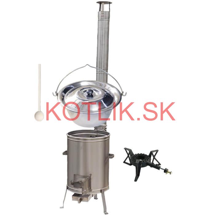 Antikorový kotlík 10 L (1,2 mm) + nerezová kotlina 36 cm + liatinový horák 7 kW, vareška LUX