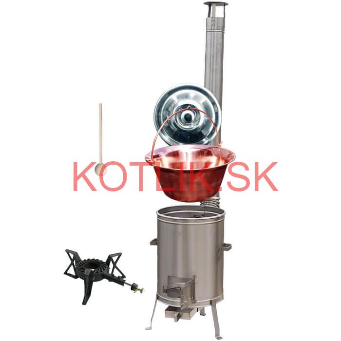 Medený kotlík 20 L (1,2 mm) + nerezová kotlina 42 cm + liatinový horák 7 kW, vareška LUX