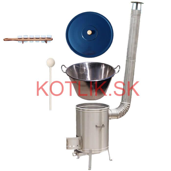 Zabíjačkový nerezový kotol 60 L + nerezová kotlina 53 cm + štamperlíky