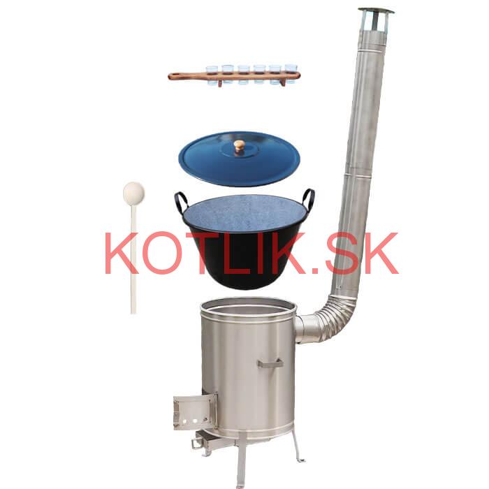 Zabíjačkový smaltovaný kotol 50 L + nerezová kotlina 53 cm + štamperlíky